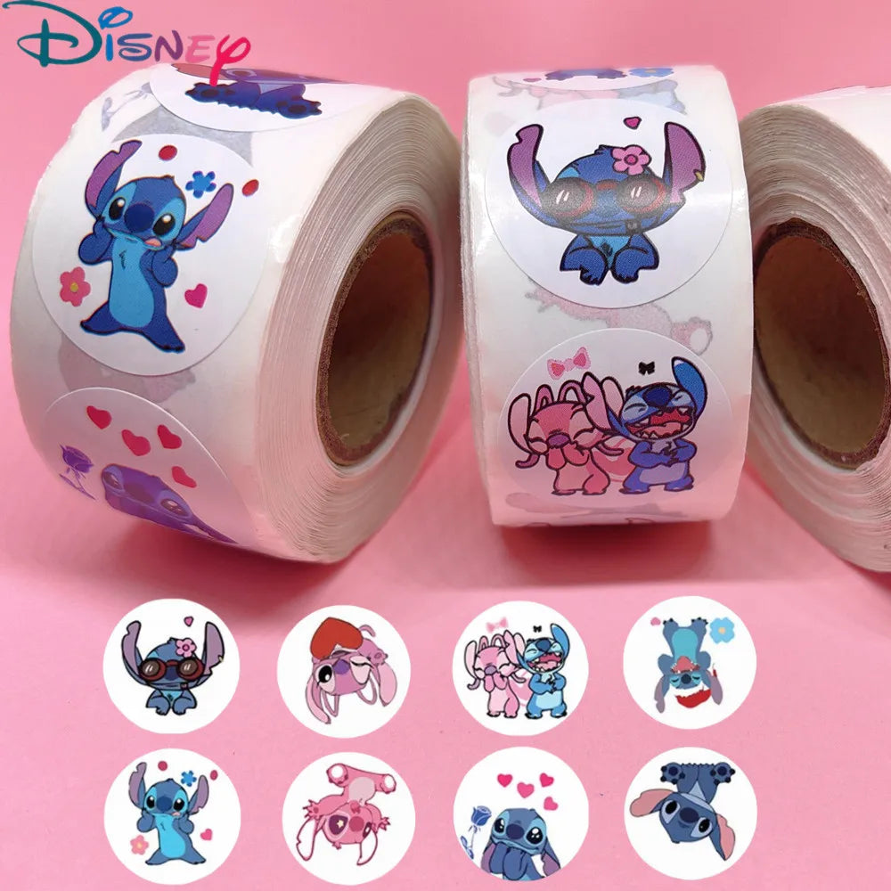 Kawaii 500pcs Disney Stitch Diy Stickers Anime Seal Label Decorative Cartoon kids Party candy Stickers Rolls Stickers Toys