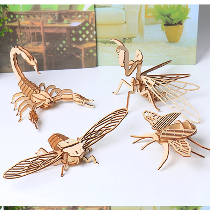 3D Wooden Puzzle Toys Insect Animal Skeleton Assembly Model Puzzle Games DIY Wooden Crafts STEM Toys for Kids Adults Teens