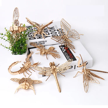 3D Wooden Puzzle Toys Insect Animal Skeleton Assembly Model Puzzle Games DIY Wooden Crafts STEM Toys for Kids Adults Teens