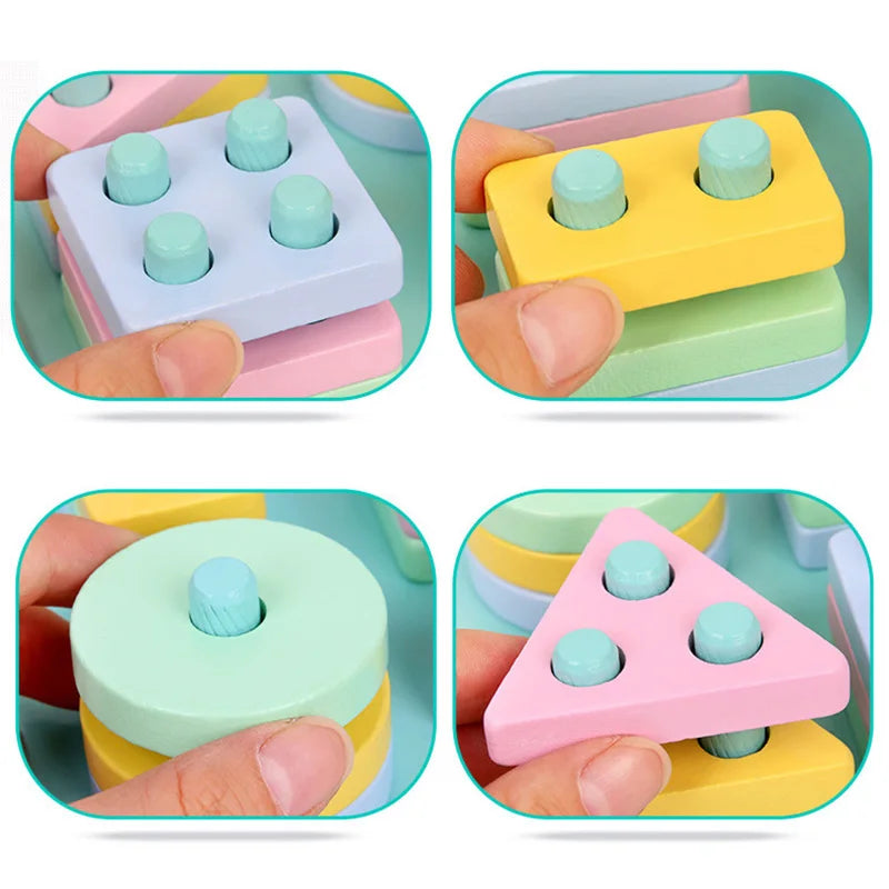 Kids Wooden Column Toys Building Blocks ﻿Geometric Shape Cognitive Montessori Early Childhood Education Intelligence Toy TMZ
