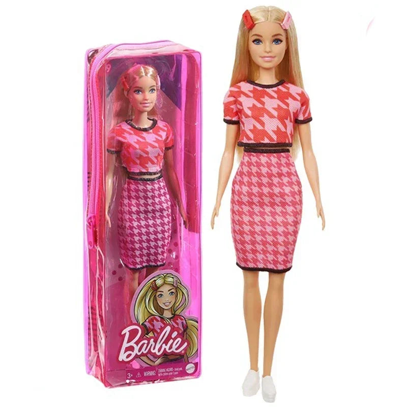 Original Barbie Fashionistas Doll 1/6 Black Wavy Blonde Hair Floral Dress Bjd Toys for Girls Clothes Accessories Fashion Trends