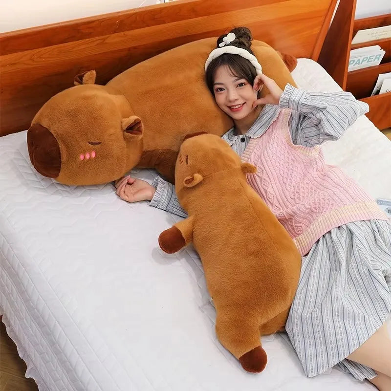 Kawaii Capybara Long Sleep Pillow Stuffed Capibara Plushie Cute Fluffy Doll Soft Sofa Cushion Nap Sleeping Toys for Home Bed
