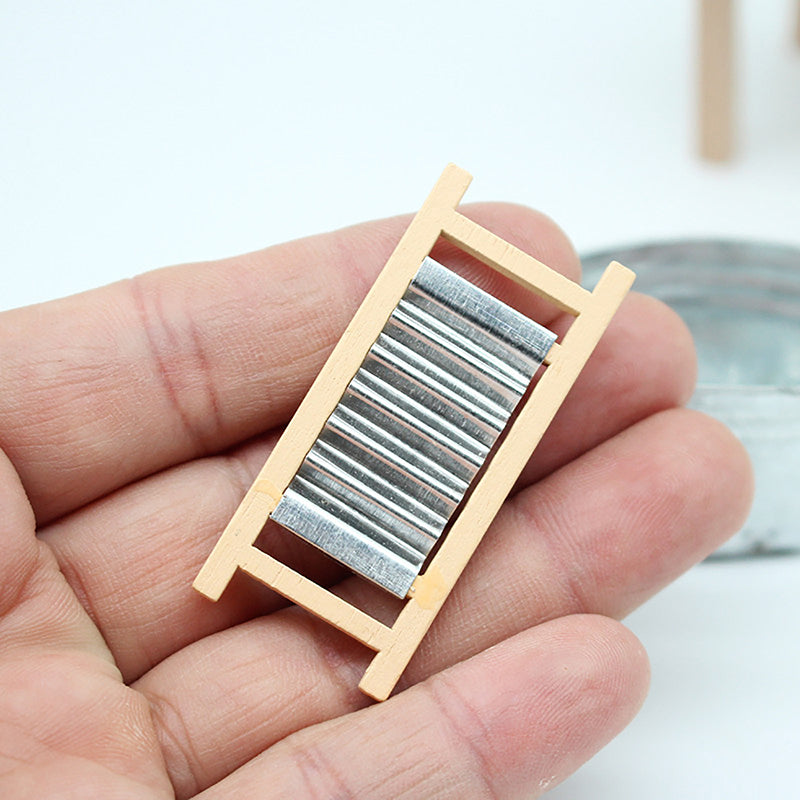 1:12 Dollhouse Miniature Washboard Iron Bucket Bathroom Model Decor Toy Doll House Accessories