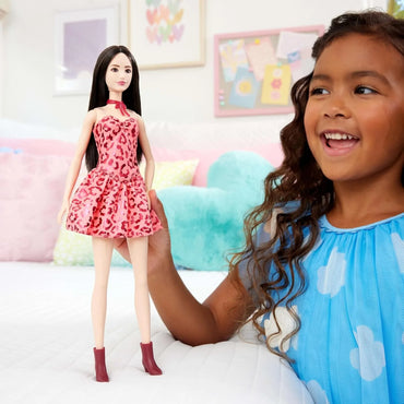 2026 New Original Barbie Doll Fashionistas Doll #246 Black Hair Pink Leopard Print Strapless Dress  Aisian Toys for Girls JJN59