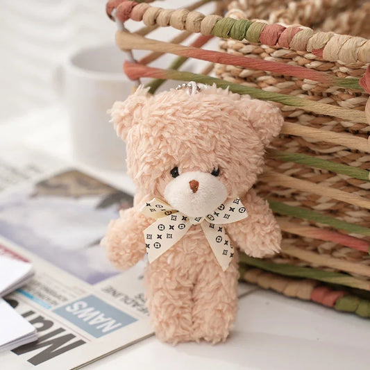12cm Cute Cartoon Bear Plush Doll Toy Mini Bow Tie Bear Stuffed Animal Toy Kawaii Plush Keychain Bag Pendant Children