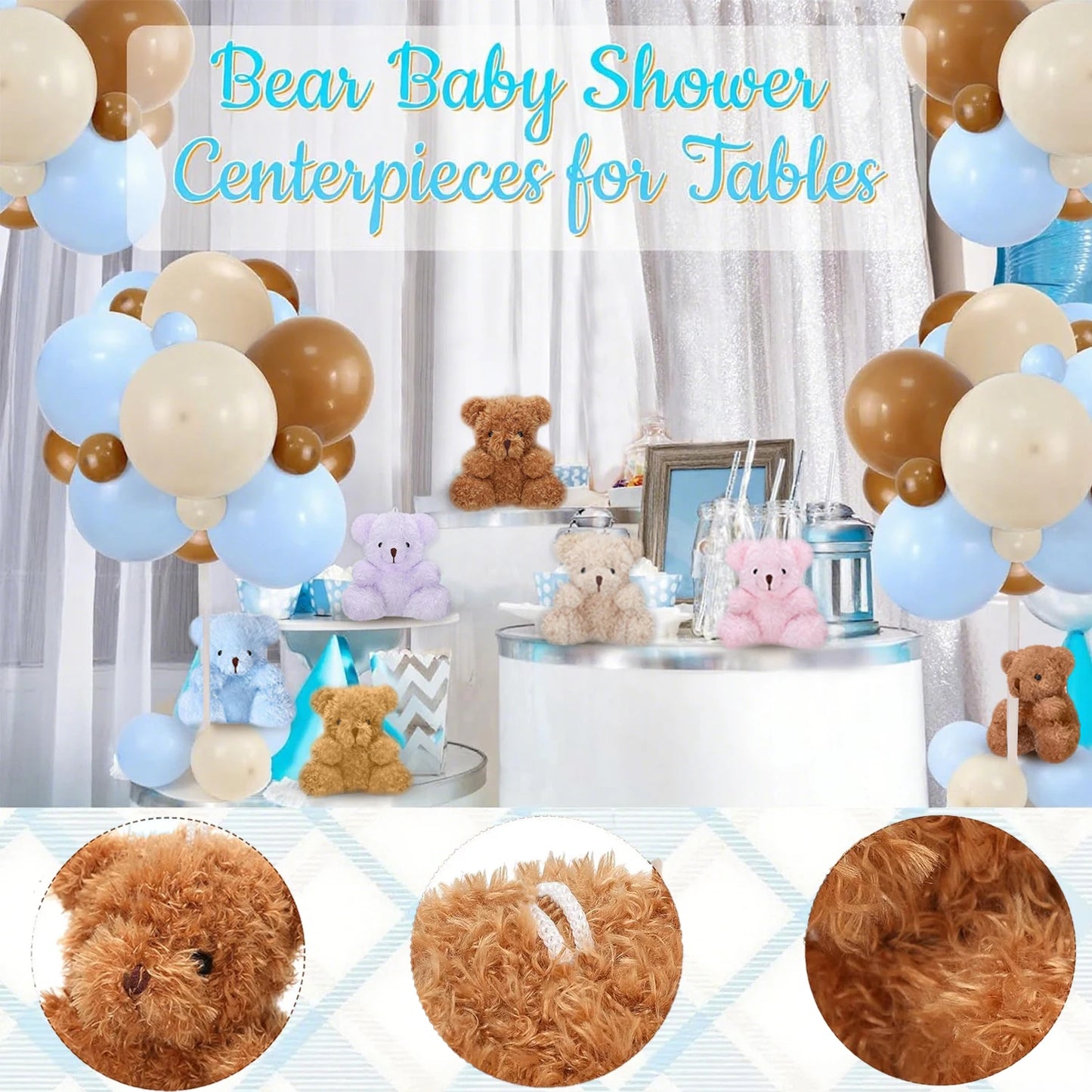 12-96PCS Mini Bear Plush Stuffed Small Teddy Bear Bulk Animal Toy Bear Doll Keychain for Baby Shower Birthday Gifts Party Favors