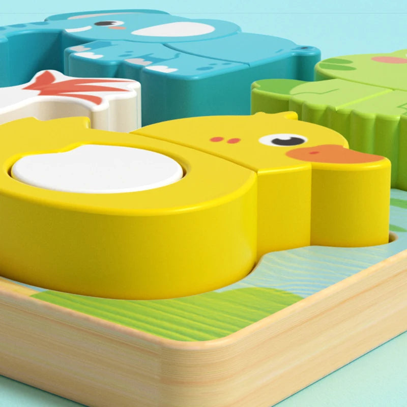 4-in-1 Wooden Toys 3D Wood Puzzle Cartoon Animals Cognitive Jigsaw Puzzle Early Learning Educational Toys For Children Gift