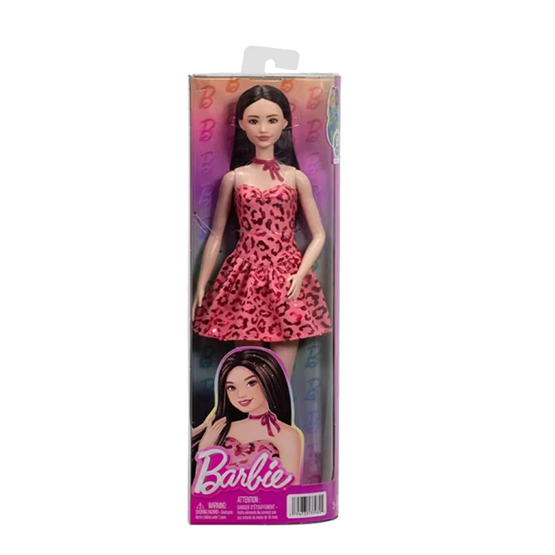 Genuine Barbie Fashionistas Doll Black Hair Leopard Print Dress Up Clothing Red Shoes Dream Princess Toys for Girls Accessories