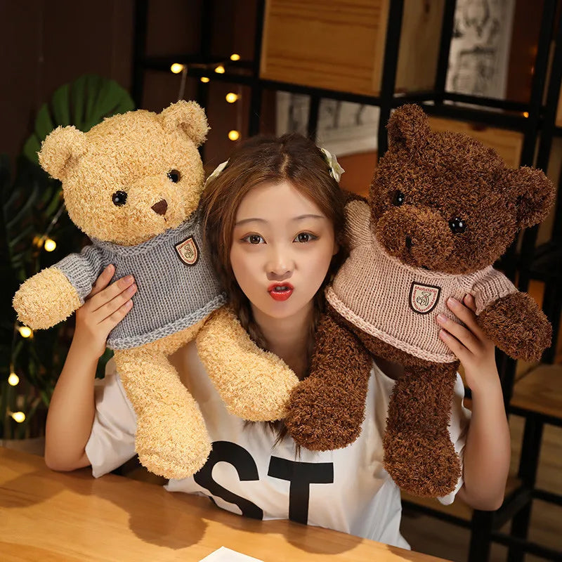 Cute Teddy Bear Plush Toy Stuffed  Animal Bear with Weater/Heart Soft Doll Kids Toys Birthday Gift