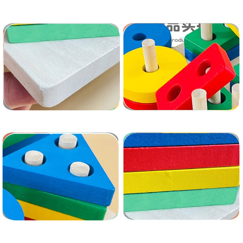 Kids Wooden Column Toys Building Blocks ﻿Geometric Shape Cognitive Montessori Early Childhood Education Intelligence Toy TMZ
