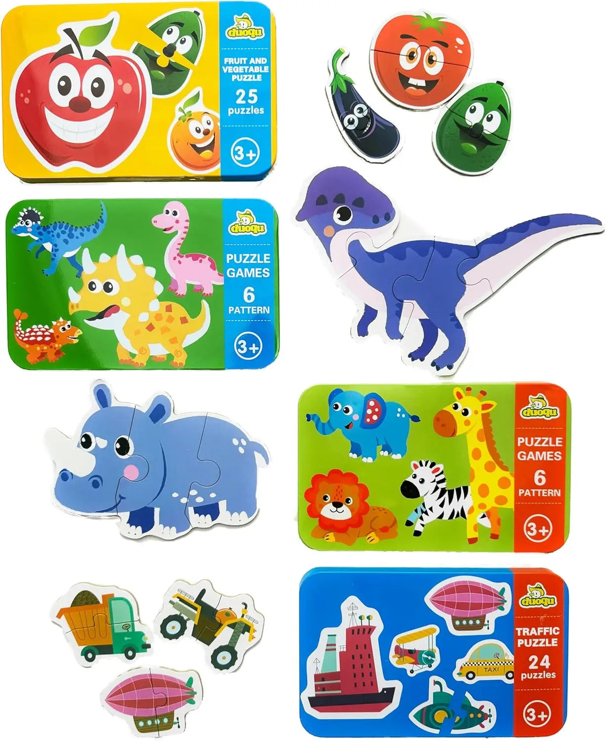 Montessori Baby Puzzle Educational Toys Wood 3D Puzzle Games Iron Box children Puzzles Jigsaw Wooden Puzzles For Kids 2 3 4 Year