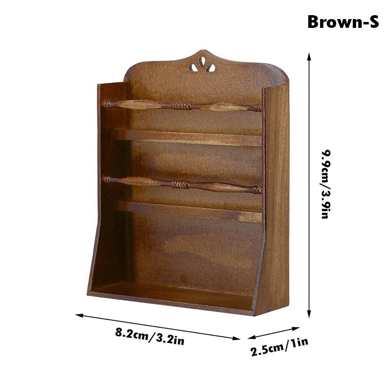 1Pcs Dollhouse Miniature Bookcase Storage Rack Mini Wood Cherry Display Shelf Cabinet Cupboard Doll House Furniture Model Toys