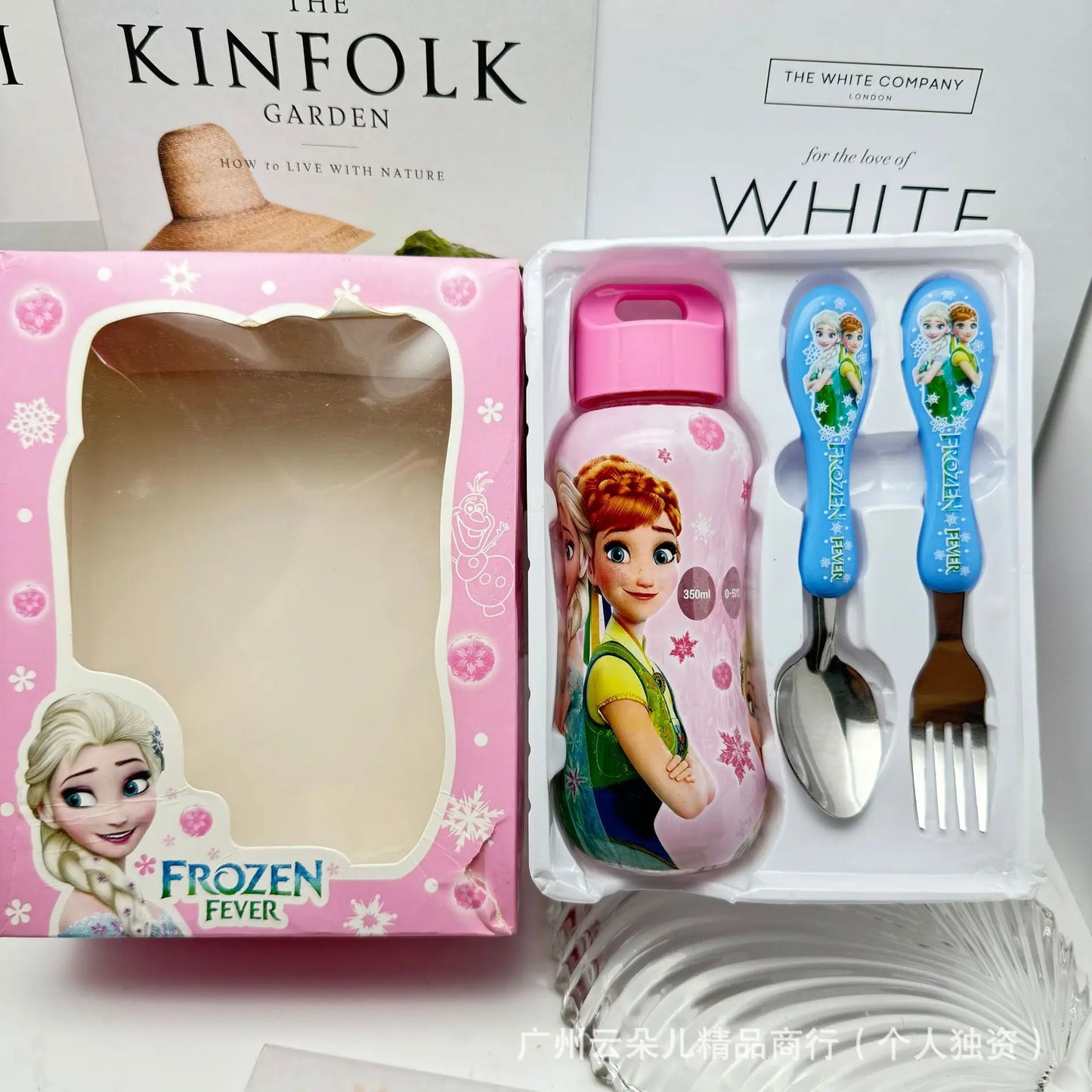 Disney Stitch Mcqueen 95 Car Water Bottle Set Cartoon Cute Children'S Spoon Fork Water Cup Kids Outdoors Portable Tableware Gift