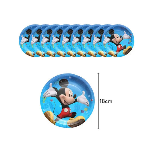 Mickey Mouse Birthday Party Decoration Blue Mickey Tableware Cups Plates Balloons Backdrop Pannents Gift Bag Kids Party Supplies