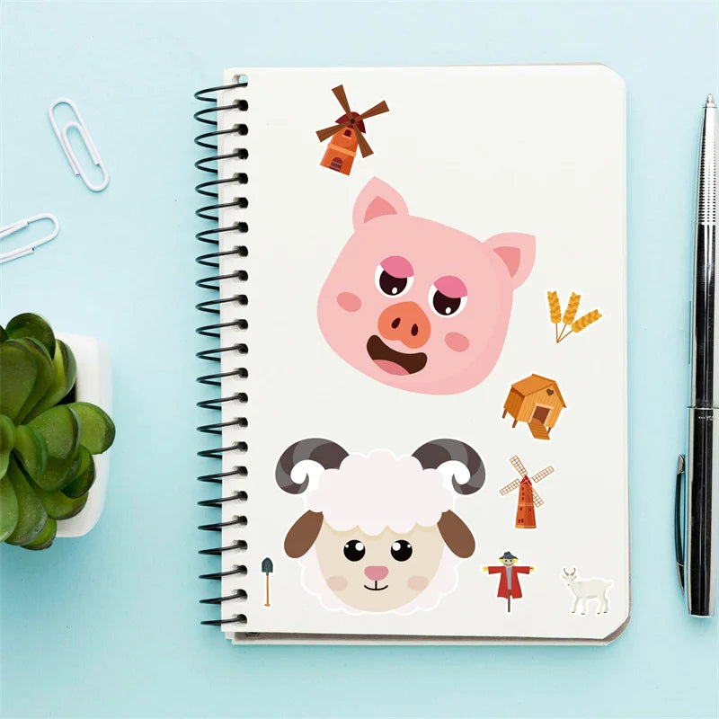 Farm Animal Make a Face Sticker Sheets for Kids Todders Activities Cute Cartoon Puzzle Stickers Birthday Party Favor Crafts Toys