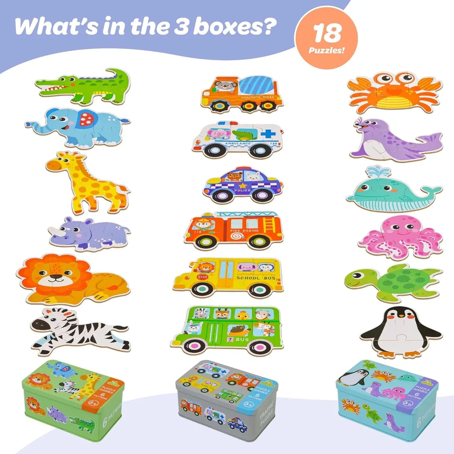 Montessori Baby Puzzle Educational Toys Wood 3D Puzzle Games Iron Box children Puzzles Jigsaw Wooden Puzzles For Kids 2 3 4 Year