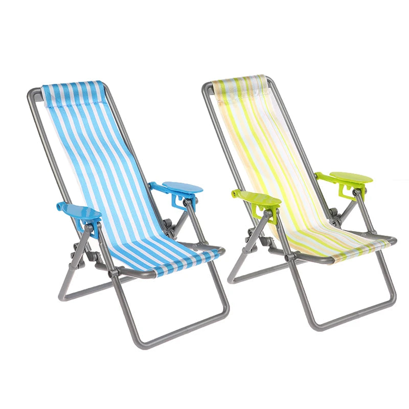 1/6 Dollhouse Mini Foldable Beach Chair Model Dollhouse Outdoor Casual Reclining Chair Dolls House Furniture Decoration