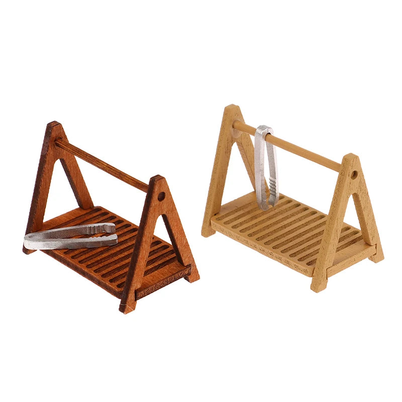 1Pcs Dollhouse Miniature furniture Display Shelf Bread Rack Cake Shelf Storage with Tongs DIY Bakery Shop Decor Doll House Toys