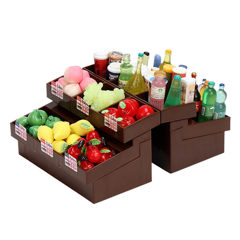 1 Set 1/12 Dollhouse Miniature Simulation Supermarket Display Cabinet Model Decoration Mini Bread Stand Doll Accessories Toys