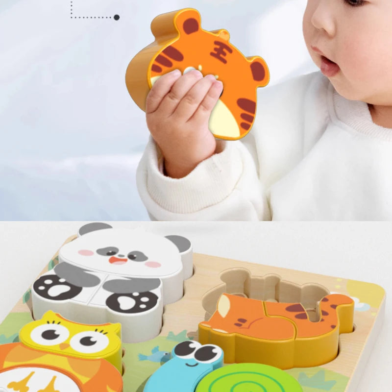 4-in-1 Wooden Toys 3D Wood Puzzle Cartoon Animals Cognitive Jigsaw Puzzle Early Learning Educational Toys For Children Gift