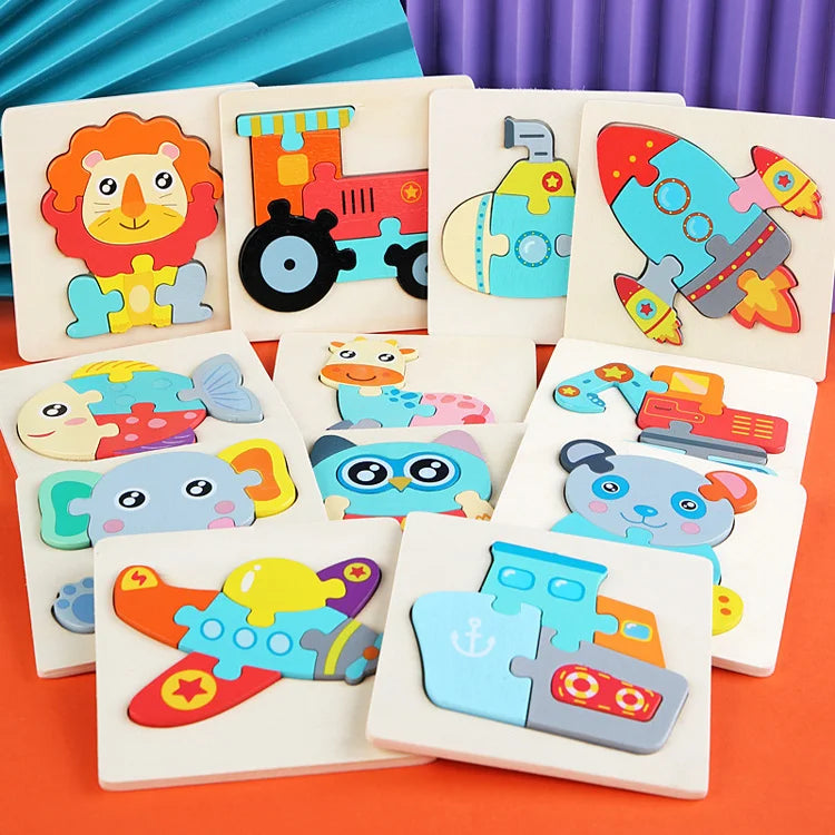 Wooden Jigsaw Puzzle Cartoon Animal Wood 3D Puzzles Montessori Educational Intelligence Jigsaw Toys for Children Gifts