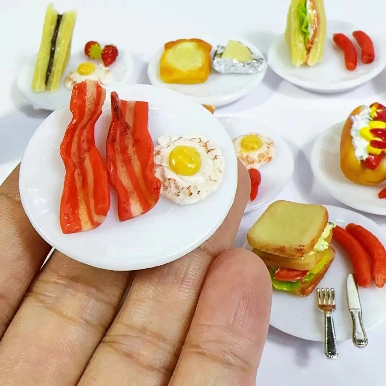 New 1/6 Handmade with clay Miniature Delicious sandwich breakfast set food for Doll House Mini Kitchen Toy Dollhouse Accessories