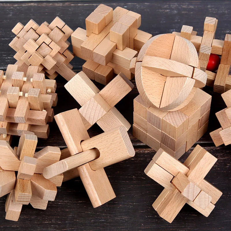 Wooden Luban Lock Unlock Interlock Game Brain Teaser Puzzle Inteligencia Rompecabezas 3D De Madera Montessori Educational Toys