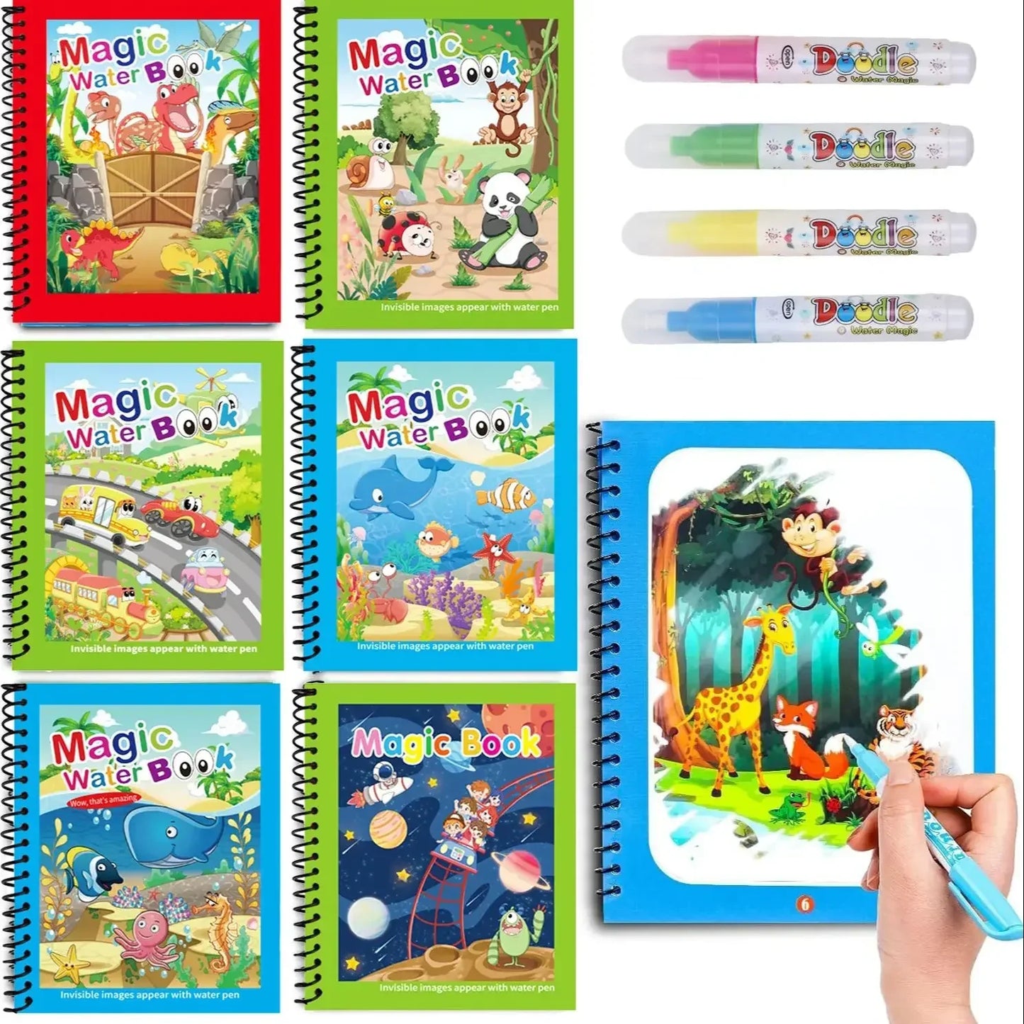 Cartoon Watercolor Painting Magic Book Kids Educational Magic Water Coloring Book Sensory Early Education Puzzle Drawing Toys