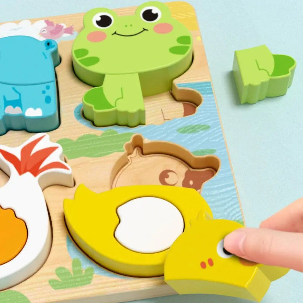 4-in-1 Wood Puzzle 3D Safe Animals Cognitive Jigsaw Puzzle Portable Cartoon Early Learning Puzzle Set Children Educational Toys