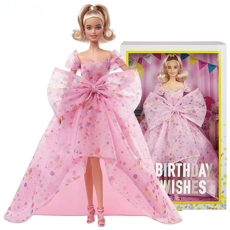 11.5in Original Barbie Signature Birthday Wishes Doll Blonde Wearing Pink Tulle Gown Shoes Accessories Girls Toy Gift Collection