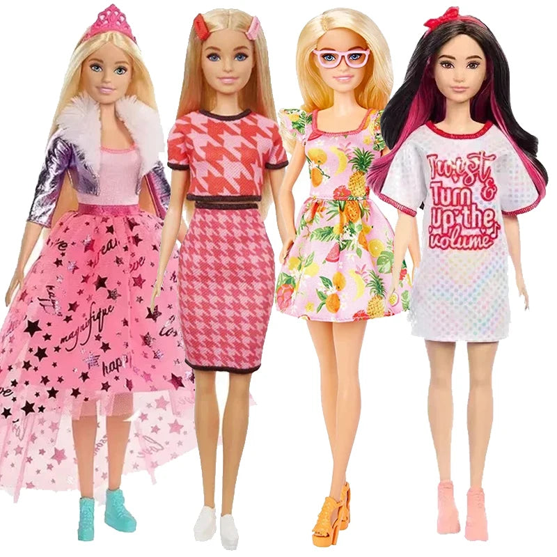 Original Barbie Fashionistas Doll 1/6 Black Wavy Blonde Hair Floral Dress Bjd Toys for Girls Clothes Accessories Fashion Trends