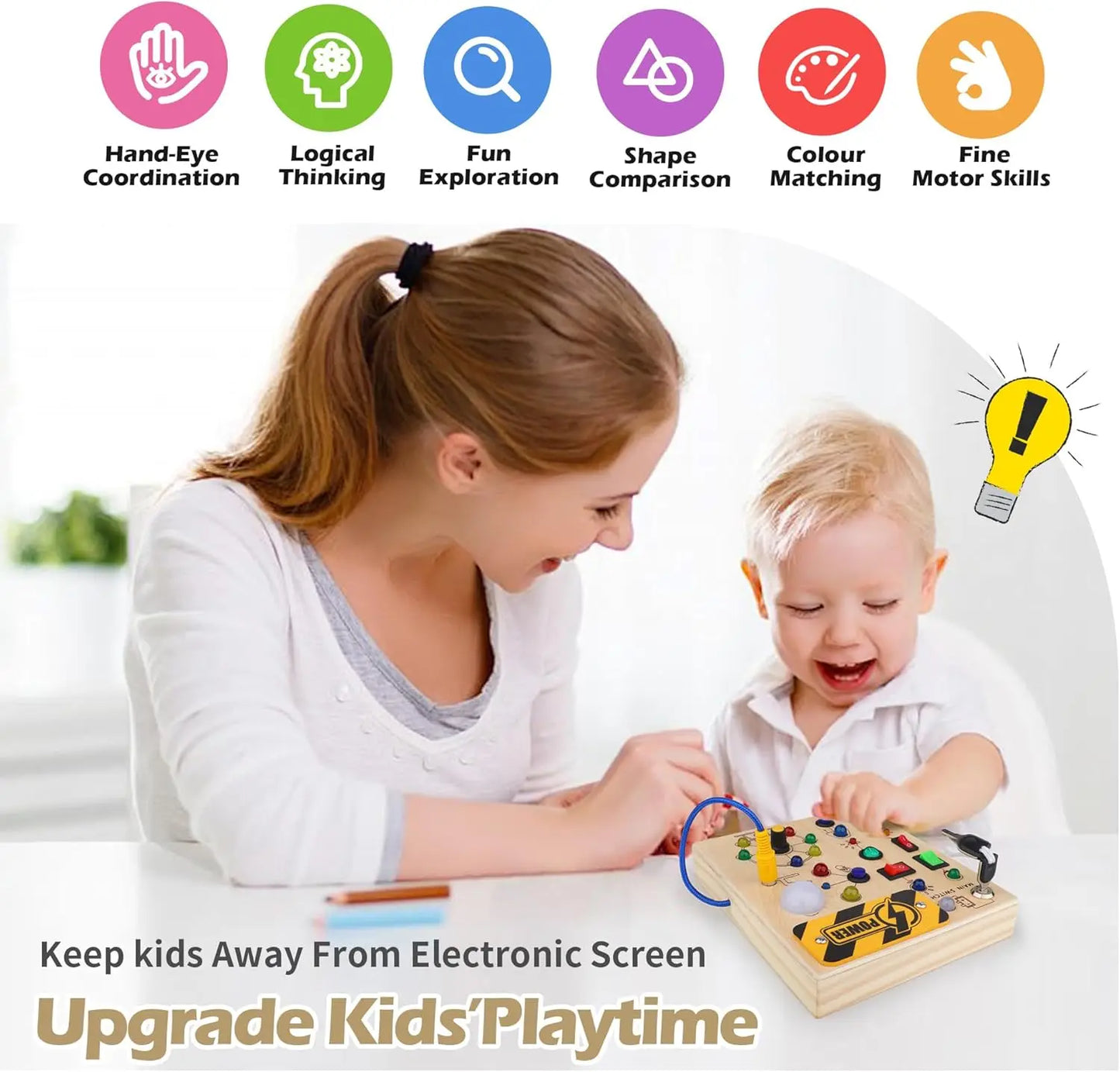 Montessori Busy Board With Switch Control Wooden Toddler Toys Sensory Travel Activities Toys For Kids Puzzle Early Learning Toys