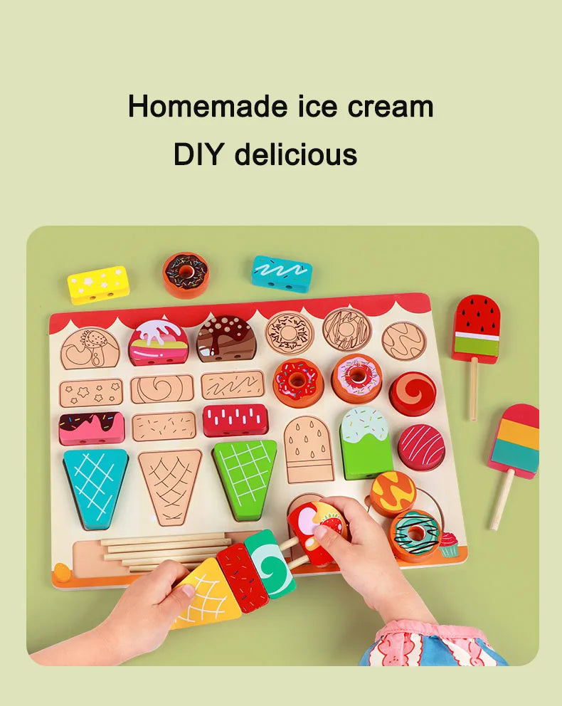 Montessori Wooden Pretend Play Kitchen Toys Dessert Puzzle Toys Simulation Barbecue Pretend Role Indoor Game For Toddlers Age 3+