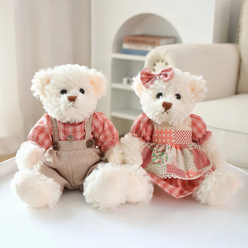 2pcs/lot 26cm Lovely Couple Teddy Bear Peluche Toys Kawaii Dress Bear Dolls Stuffed Soft Toy for Girls Baby Girlfriend Gifts