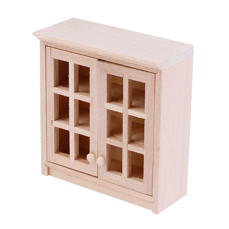 1Pcs Dollhouse Miniature Bookcase Storage Rack Mini Wood Cherry Display Shelf Cabinet Cupboard Doll House Furniture Model Toys