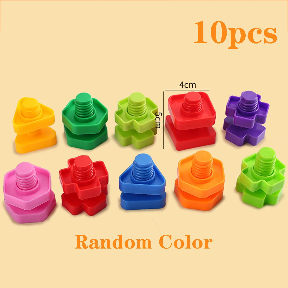 10/20pcs Set Screw Building Blocks Creative Mosaic Puzzle Toys For Children Plastic Insert Blocks Nut Shape Boys Educational Toy