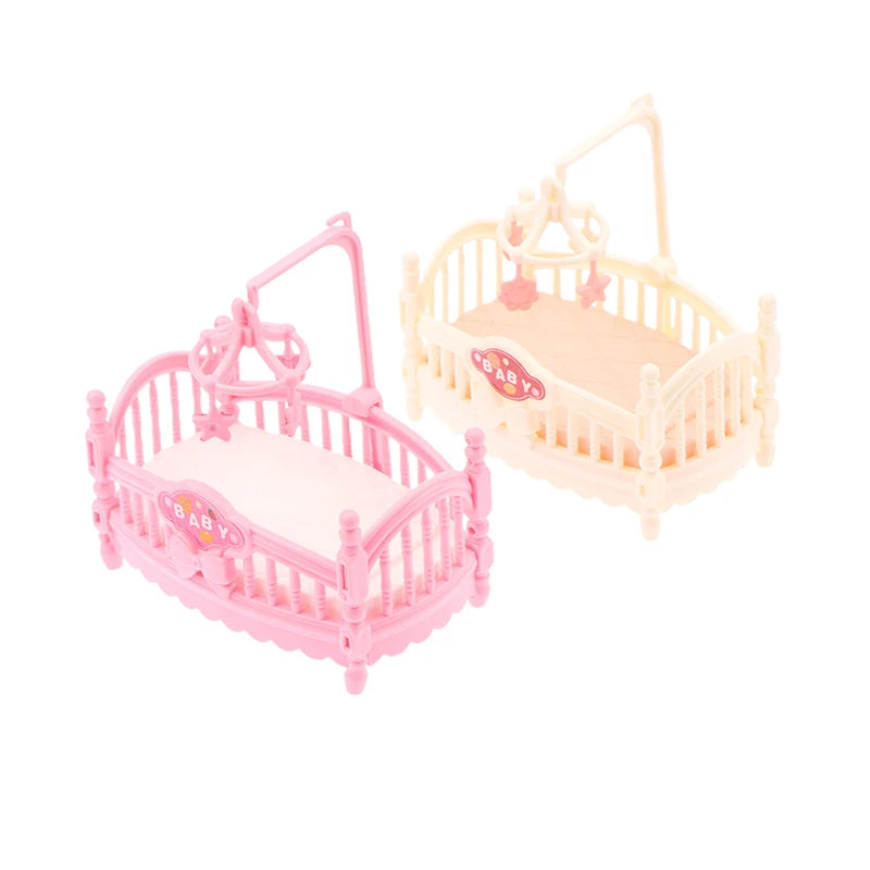 1Pcs 1:12 Dollhouse Simulation Mini Crib Baby Bed Model Dollhouse Bedroom Furniture Decoration Dolls House Accessories