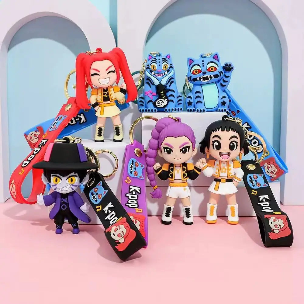 2026 Anime Movie Kpop Demon Hunters Girls Derpy Keychains 3D Stereo Doll Cute Tiger Action Model Toy Collection Gifts