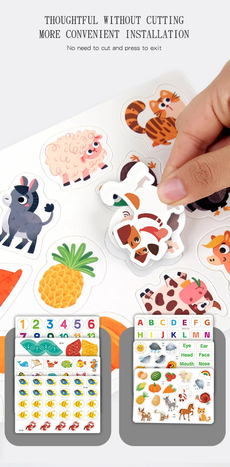 1Set Cartoon Quiet Book Montessori Busy Book with Animal Recognition Puzzle Interactive Game Cards for Preschool DIY Puzzle Book