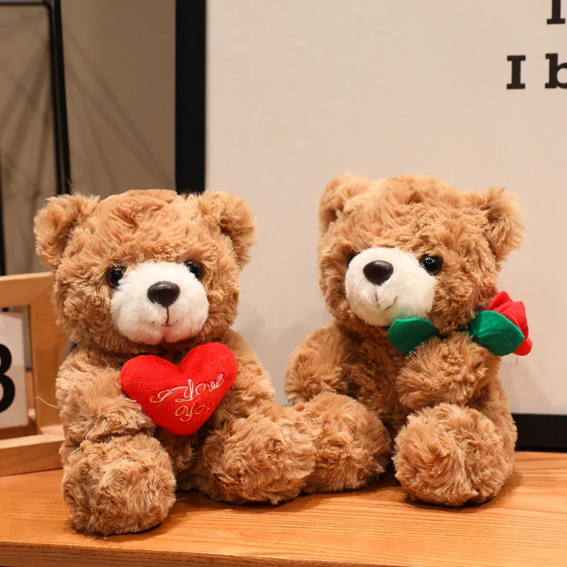 15/25CM Kawaii Cartoon Anime Love Rose Hat Bear Stuffed Animal Plush Toy Children's Couple Bear Handmade Doll Festival Gift