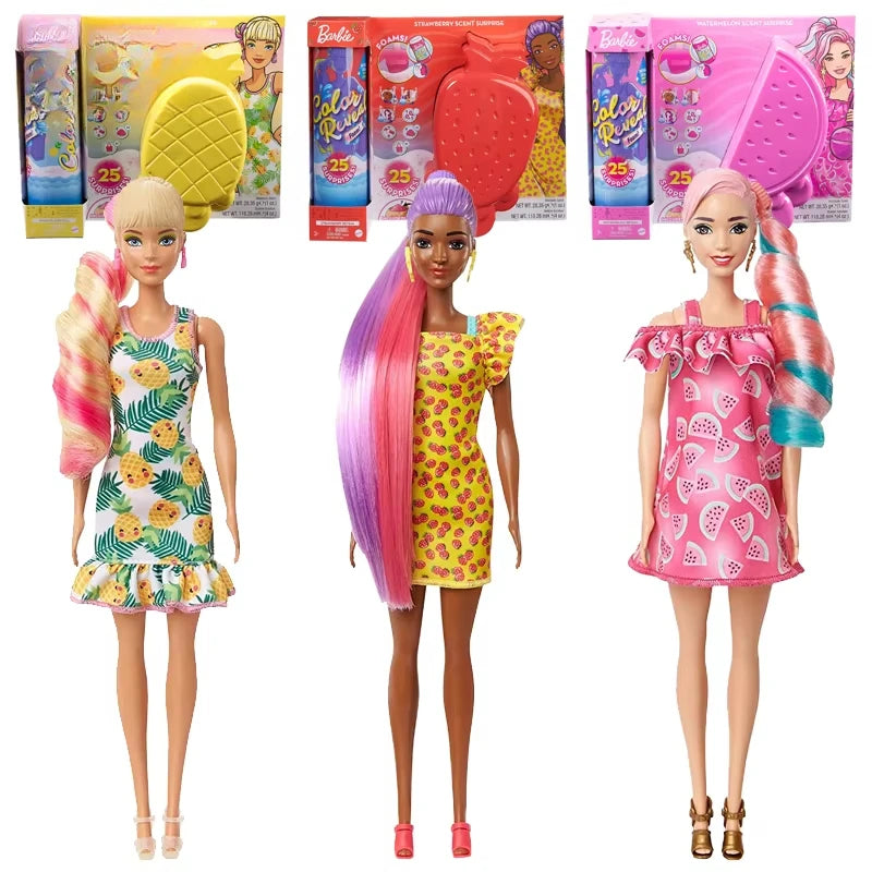 Original Barbie Color Reveal Foam Dolls Pet Friend with 25 Surprises  Scented Bubbles Princess Doll Toys for Girls Gift