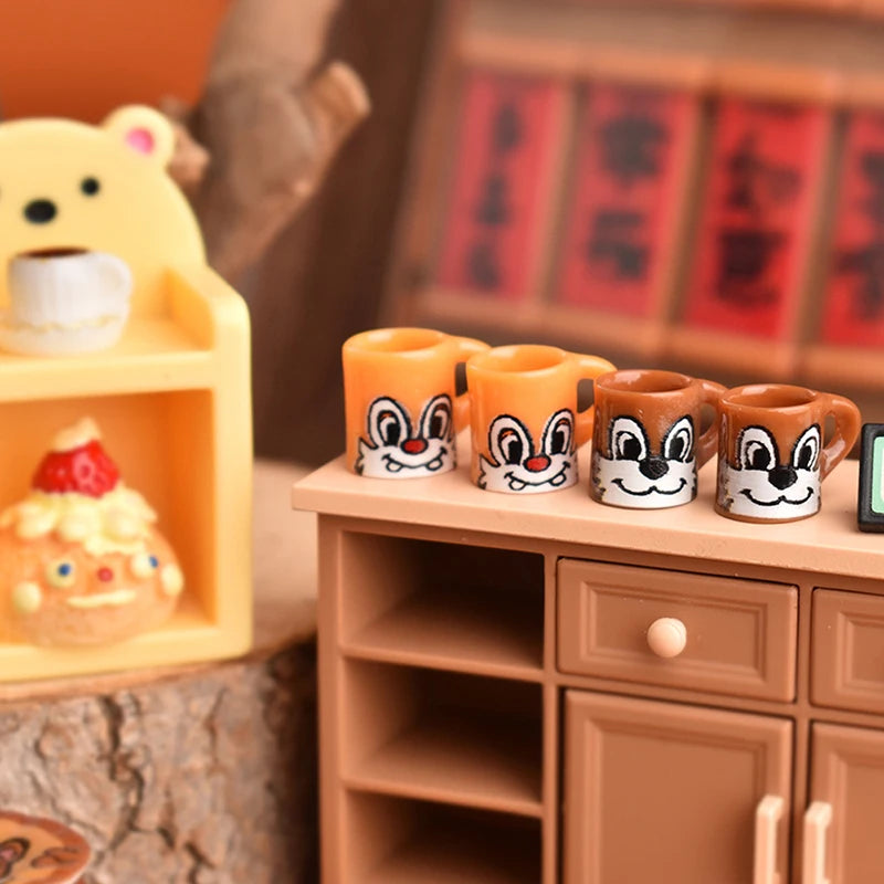 3set Miniature Dollhouse Cartoon Squirrel Coffee Cup Drinks Kitchen Food For Doll Accessories Girl Toy