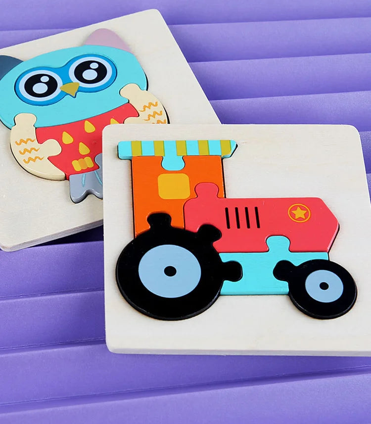 Wooden Jigsaw Puzzle Cartoon Animal Wood 3D Puzzles Montessori Educational Intelligence Jigsaw Toys for Children Gifts