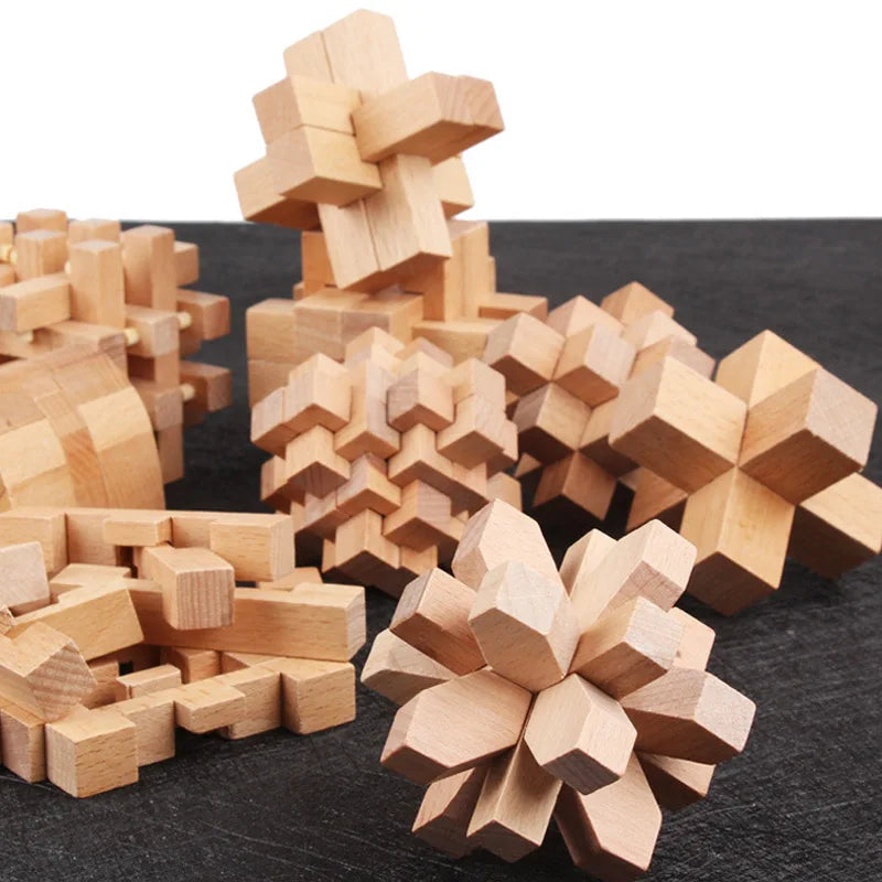 Wooden Luban Lock Unlock Interlock Game Brain Teaser Puzzle Inteligencia Rompecabezas 3D De Madera Montessori Educational Toys