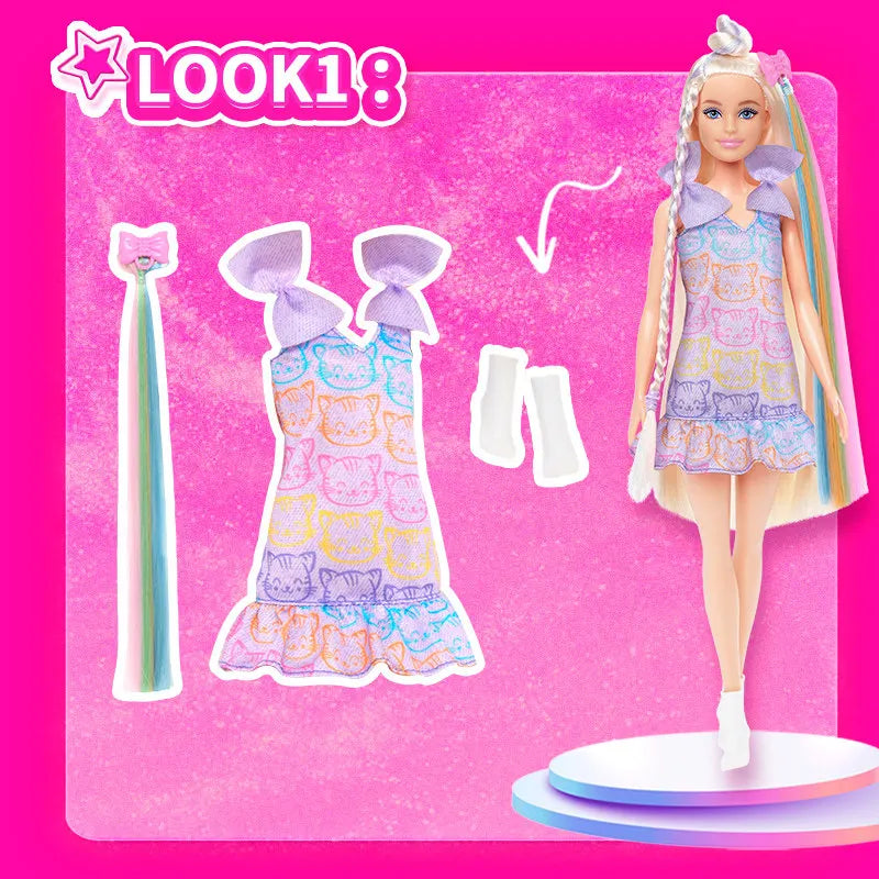 Barbie Jct72 Hair Braiding Fashion Doll Playset With Interchangeable Outfits Dress Up Pretend Play Toy Collectible Ornament Gift