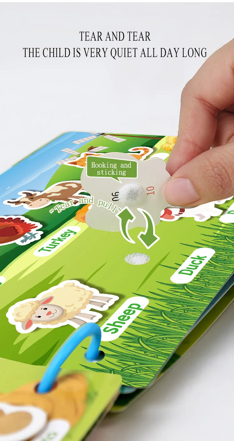 1Set Cartoon Quiet Book Montessori Busy Book with Animal Recognition Puzzle Interactive Game Cards for Preschool DIY Puzzle Book