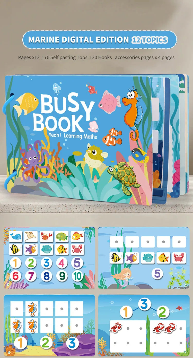 1Set Cartoon Quiet Book Montessori Busy Book with Animal Recognition Puzzle Interactive Game Cards for Preschool DIY Puzzle Book