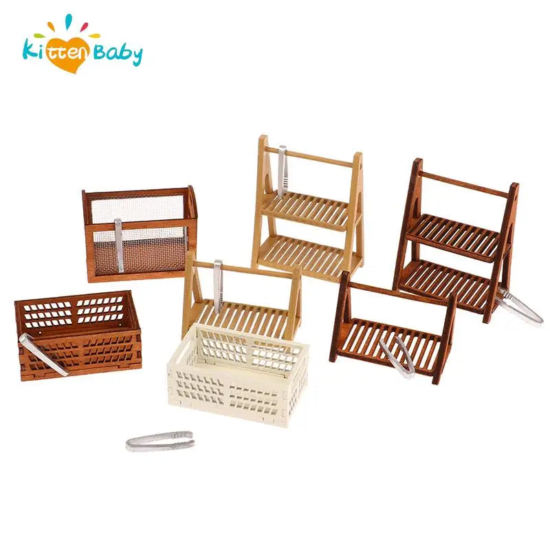 1Pcs Dollhouse Miniature furniture Display Shelf Bread Rack Cake Shelf Storage with Tongs DIY Bakery Shop Decor Doll House Toys