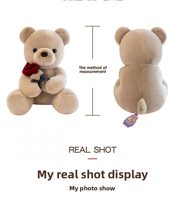 Cute Rose Bear Plush Toy Stuffed Animal Doll Romantic Gift for Girlfriend Valentines Day Birthday Anniversary Present
