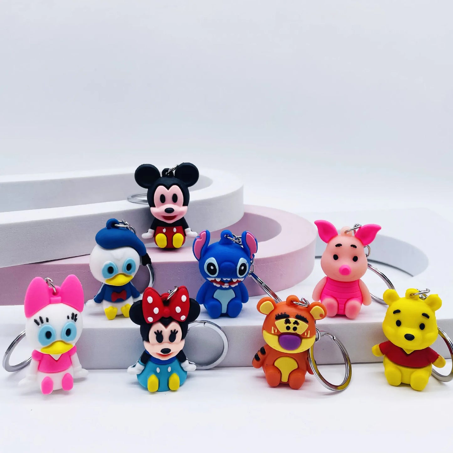Anime Disney Keychain New Mickey Mouse Minnie Lilo & Stitch Doll Keyring Ornament Key Chain Car Pendant Kid Toys Gifts Wholesale